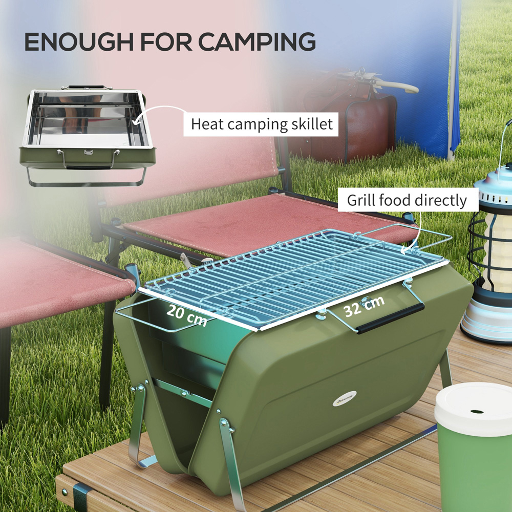 Outsunny Green Foldable Suitcase Design Mini Charcoal Barbecue Grill BBQ Image 6