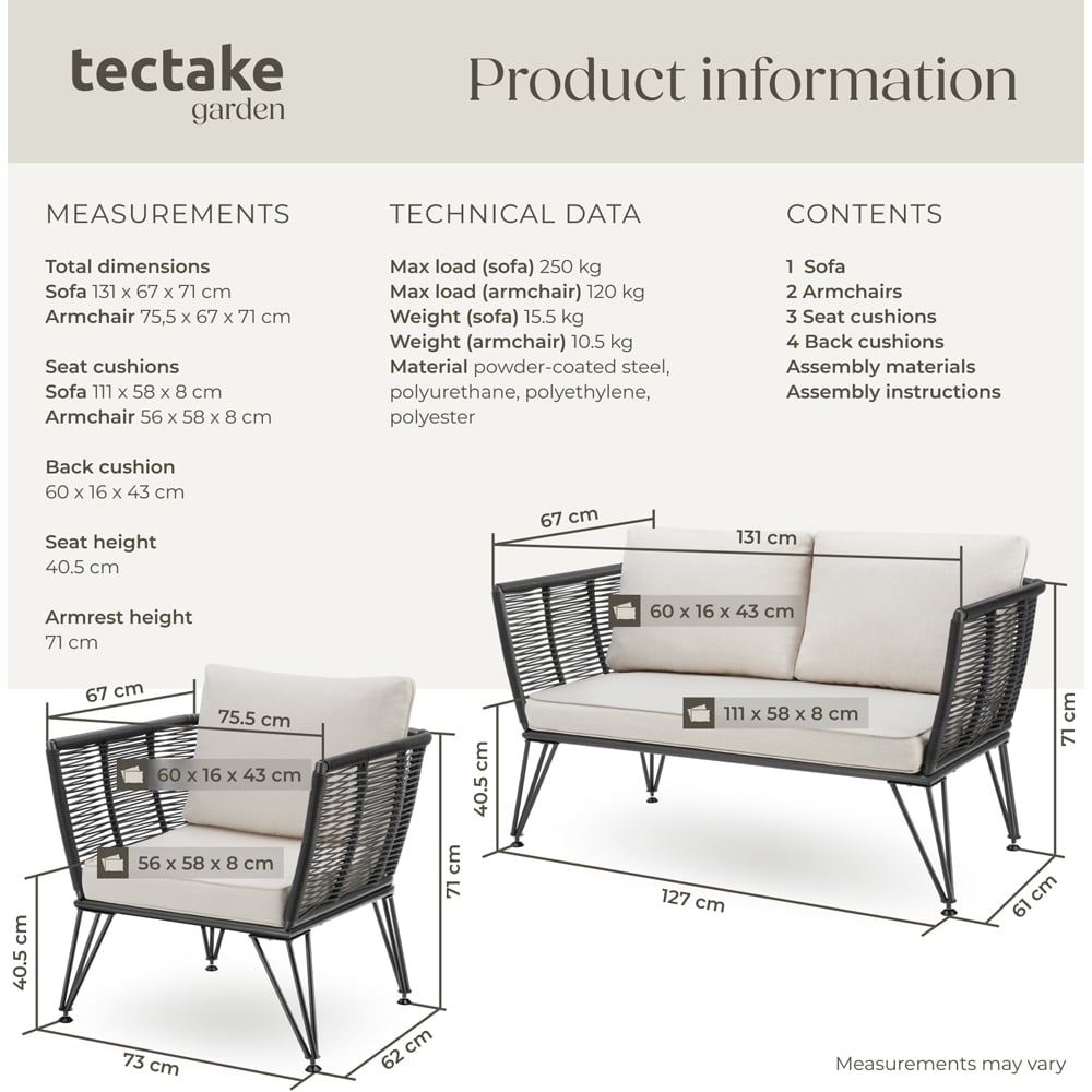 tectake Sundo 4 Seater Polyrattan Garden Sofa Set with Cushion Image 9