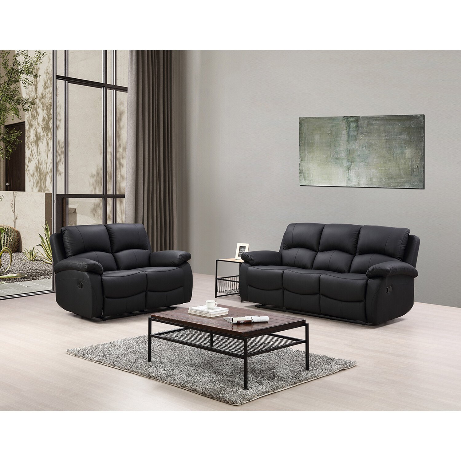 Milano 3 Seater Black Leather Manual Recliner Sofa Image 5