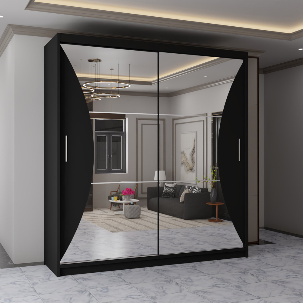 Sliding Wardrobes 4U California 2 Door Black Wide Curved Mirrored Wardrobe Image 3