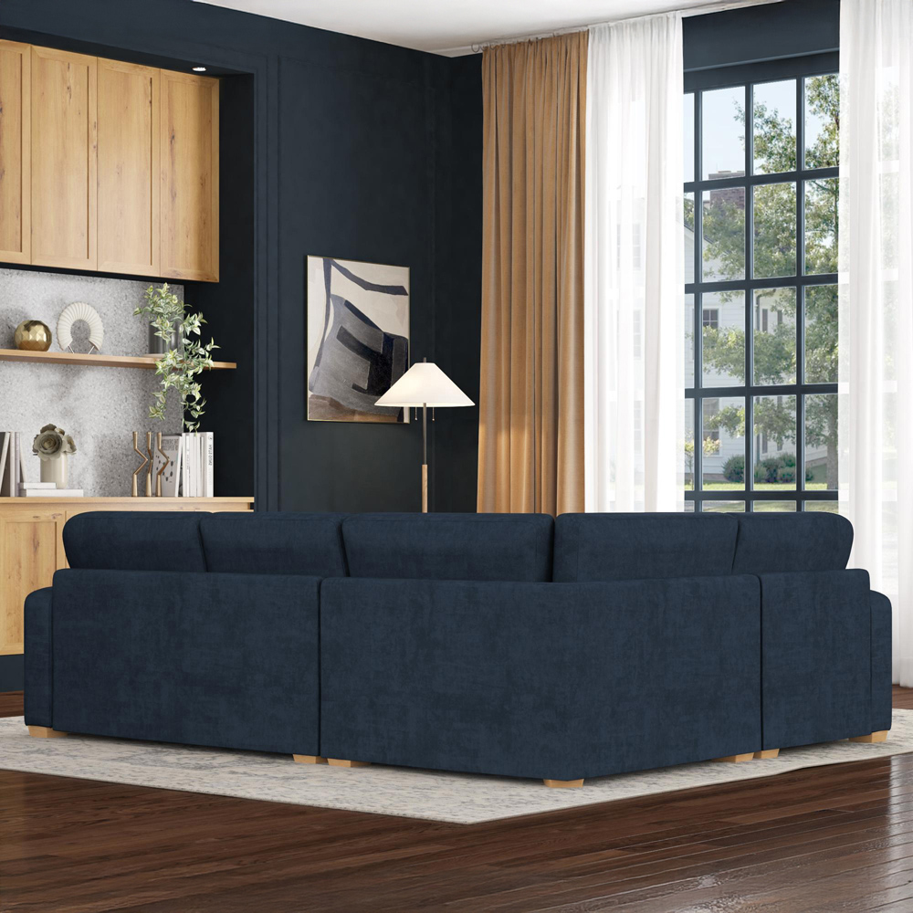 Theadford 3 Seater Royal Blue Plush Velvet Fixed Back Left Hand Corner Sofa Image 6