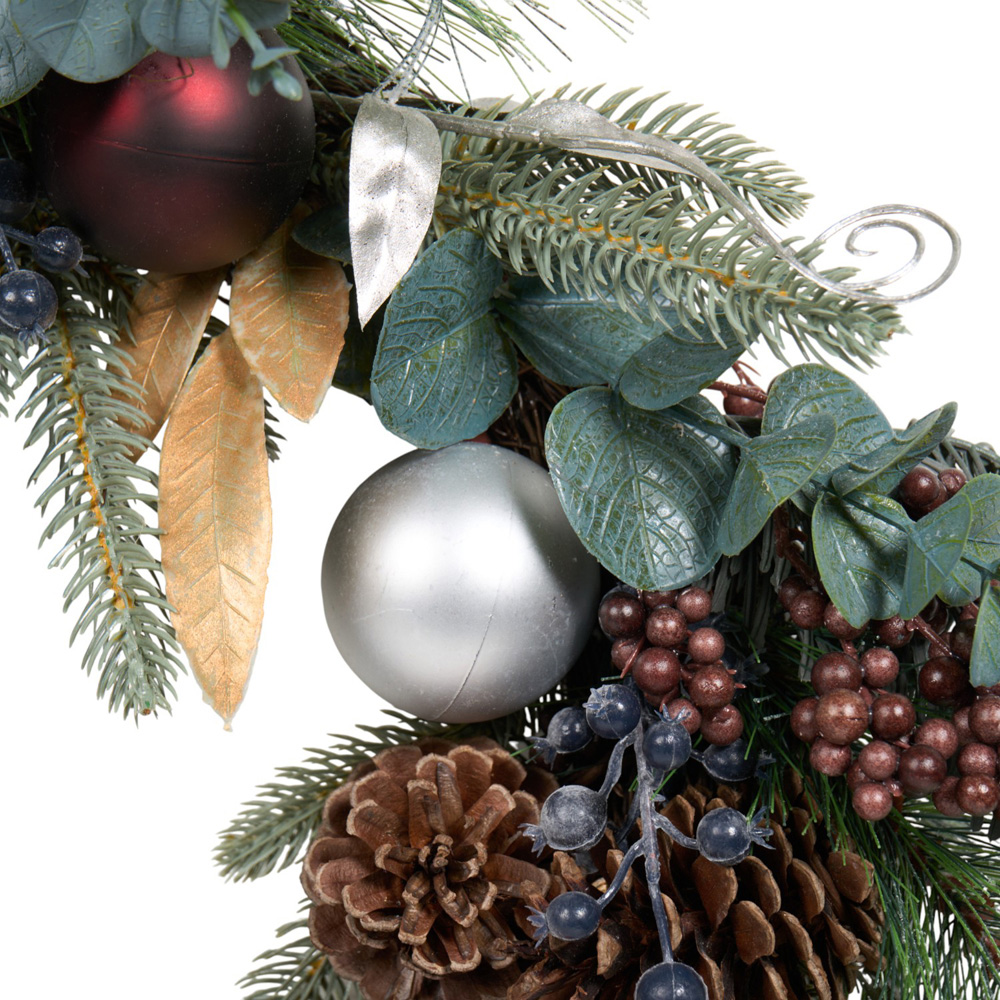 Green Wreath with Burnt Orange Baubles Image 4