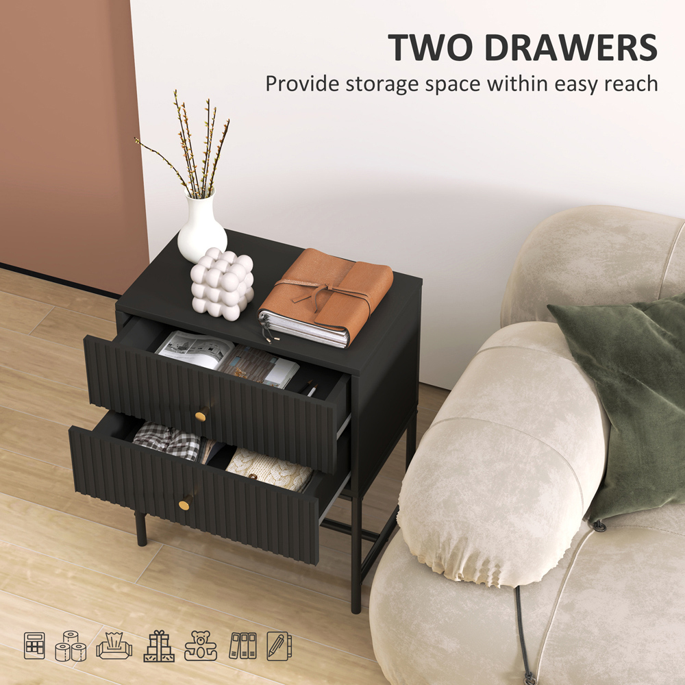 Portland 2 Drawer Black Modern Bedside Table Image 5