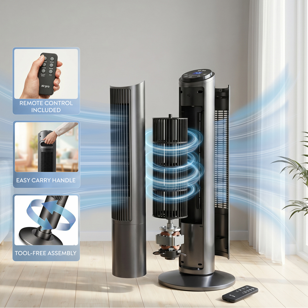 Air Pro Grey SmartVoice Control Oscillating Bladeless Tower Fan with Remote 40 inch Image 4