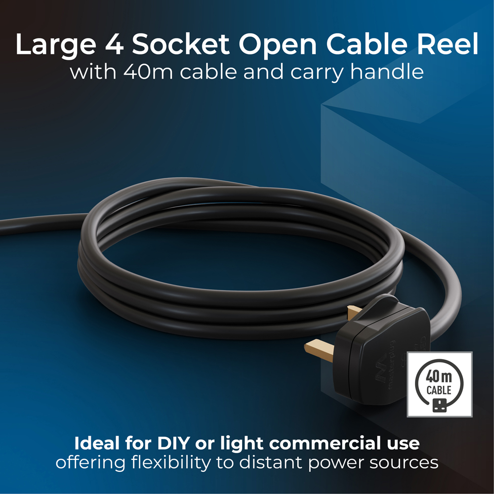 Masterplug Blue 13A 4 Socket Heavy Duty Open Cable Reel 40m Image 6