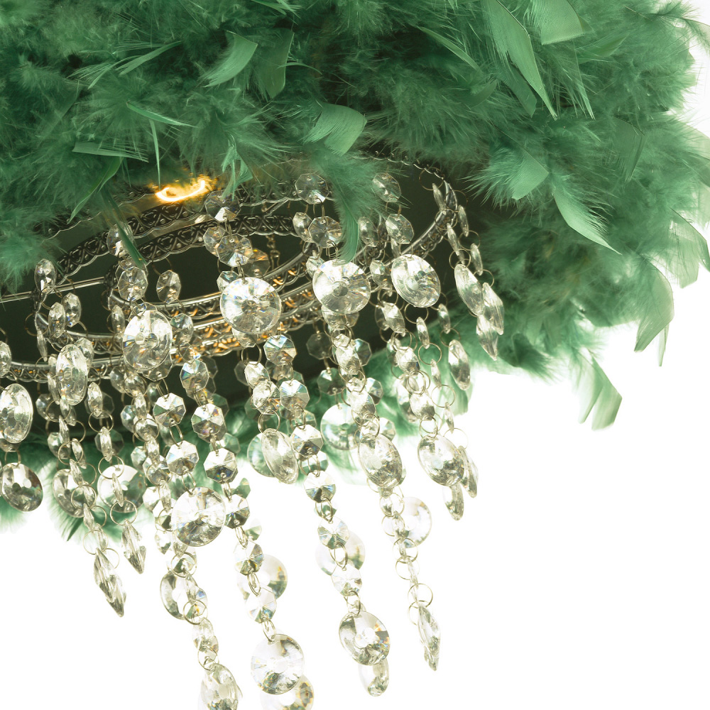 Happy Homewares Green Feather Pendant Shade with Transparent Acrylic Droplets Image 3