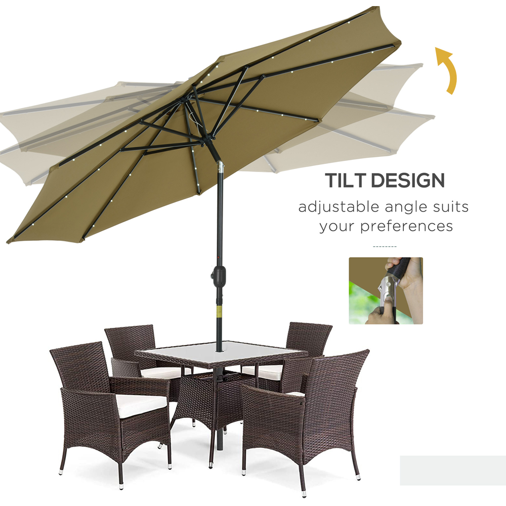 Outsunny Brown Solar LED Crank and Tilt Garden Parasol 2.7m Image 6