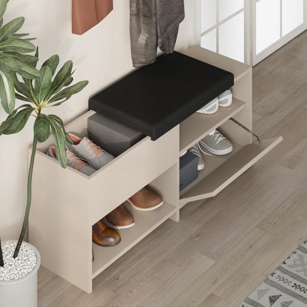 Decortie Filux Single Door 2 Shelf Sandstone Sliding Seat Shoe Cabinet Image 4