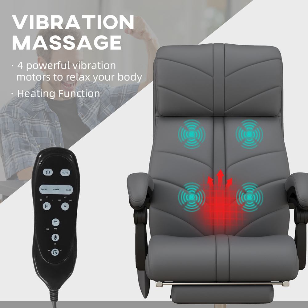 Portland Grey PU Leather Vibration Massage and Heat Office Chair with Footrest Image 4