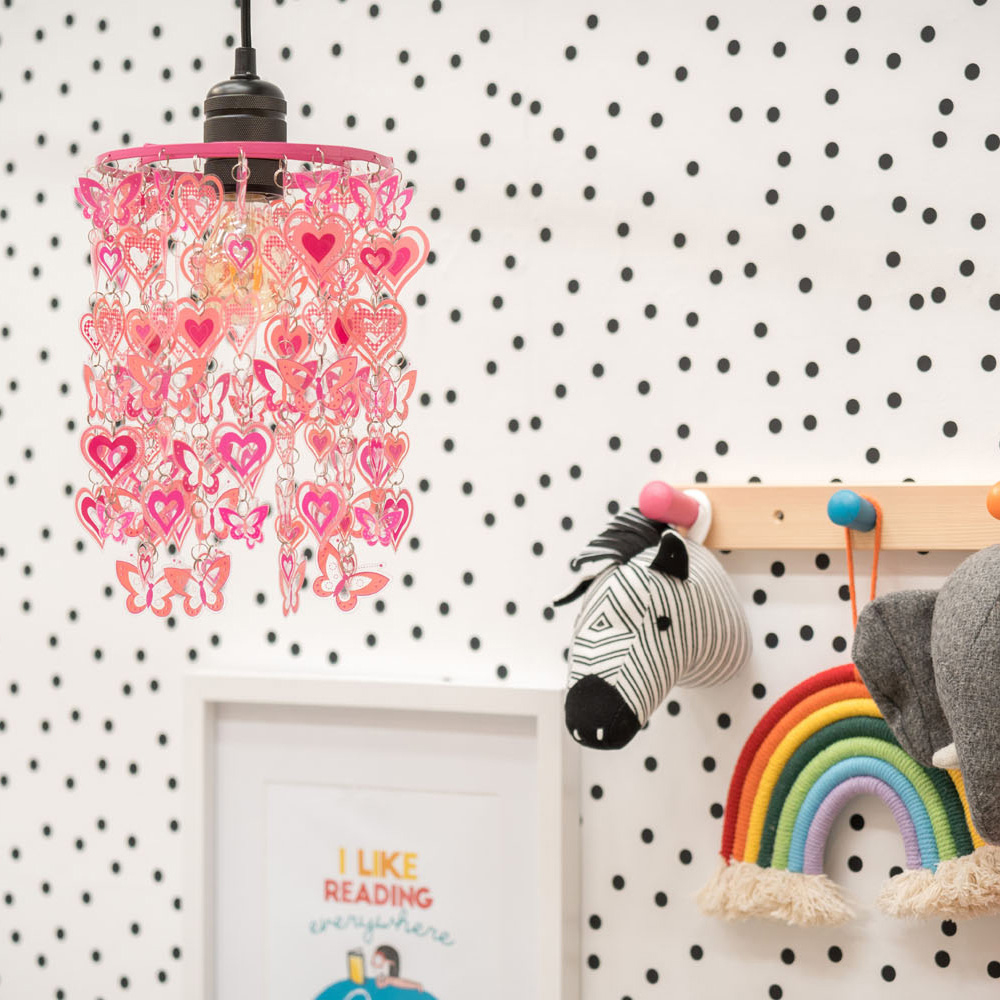 ValueLights Pink Hearts and Butterflies Pendant Light Lamp Shade Image 2