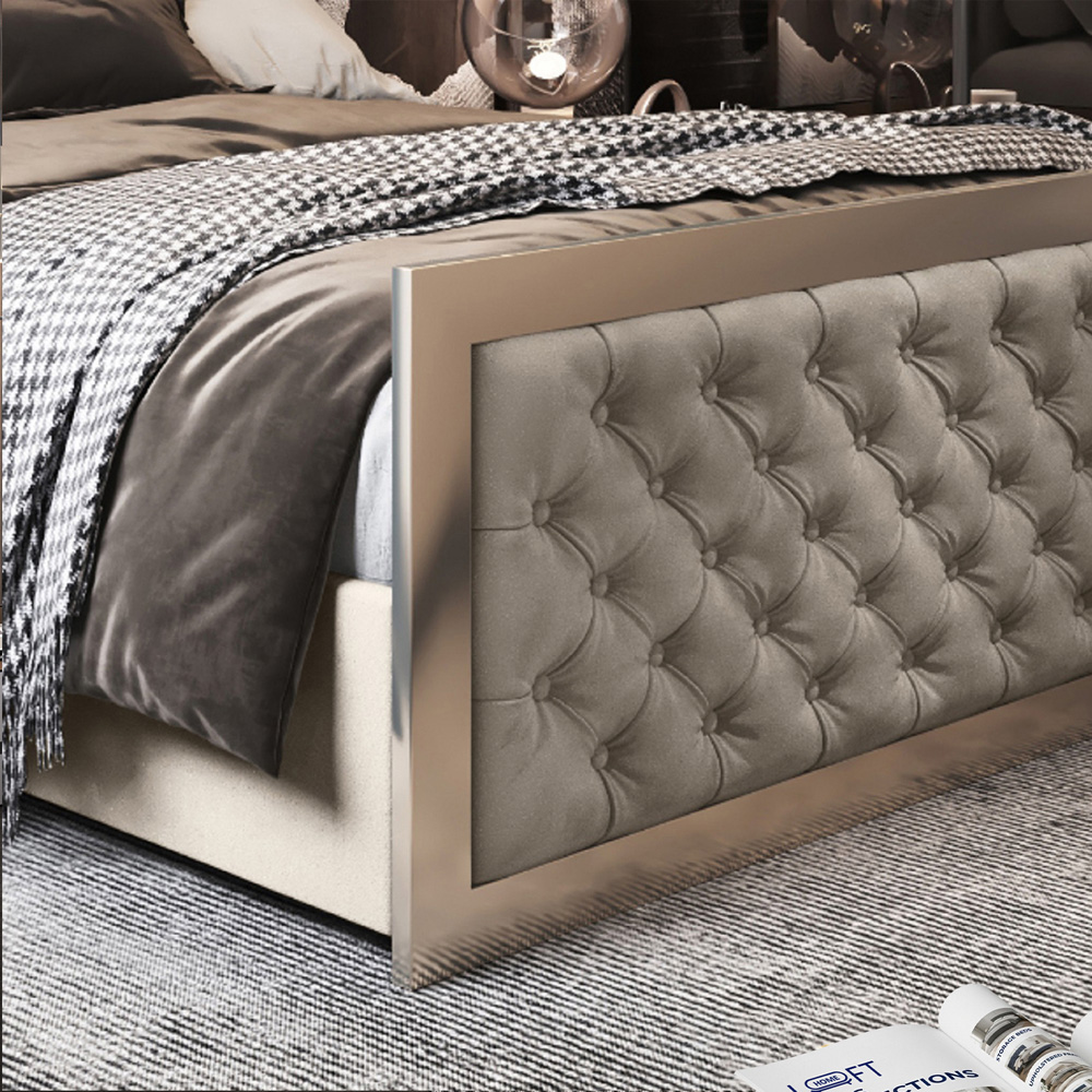 Maddison Silver Double Velvet Upholstered Metal Bed Frame with Padded Headboard Image 4