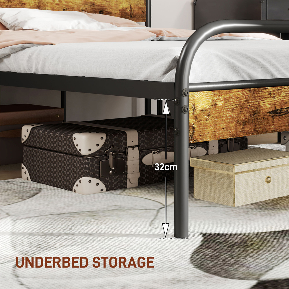 Portland Single Rustic Brown Bed Frame with Headboard Image 8