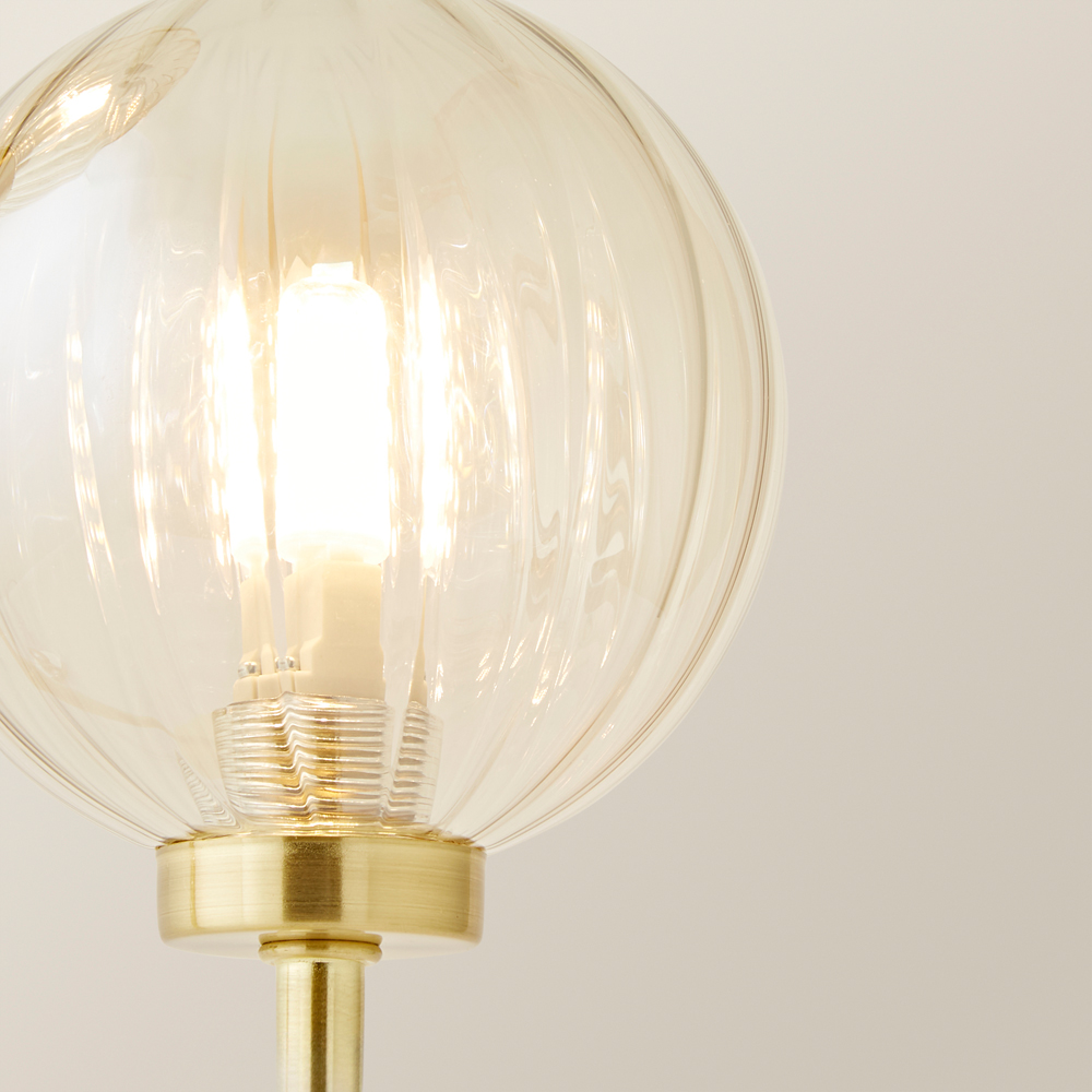 ValueLights Chessy 2 Way Ribbed Glass Globe Gold Stem LED Table Lamp Image 3