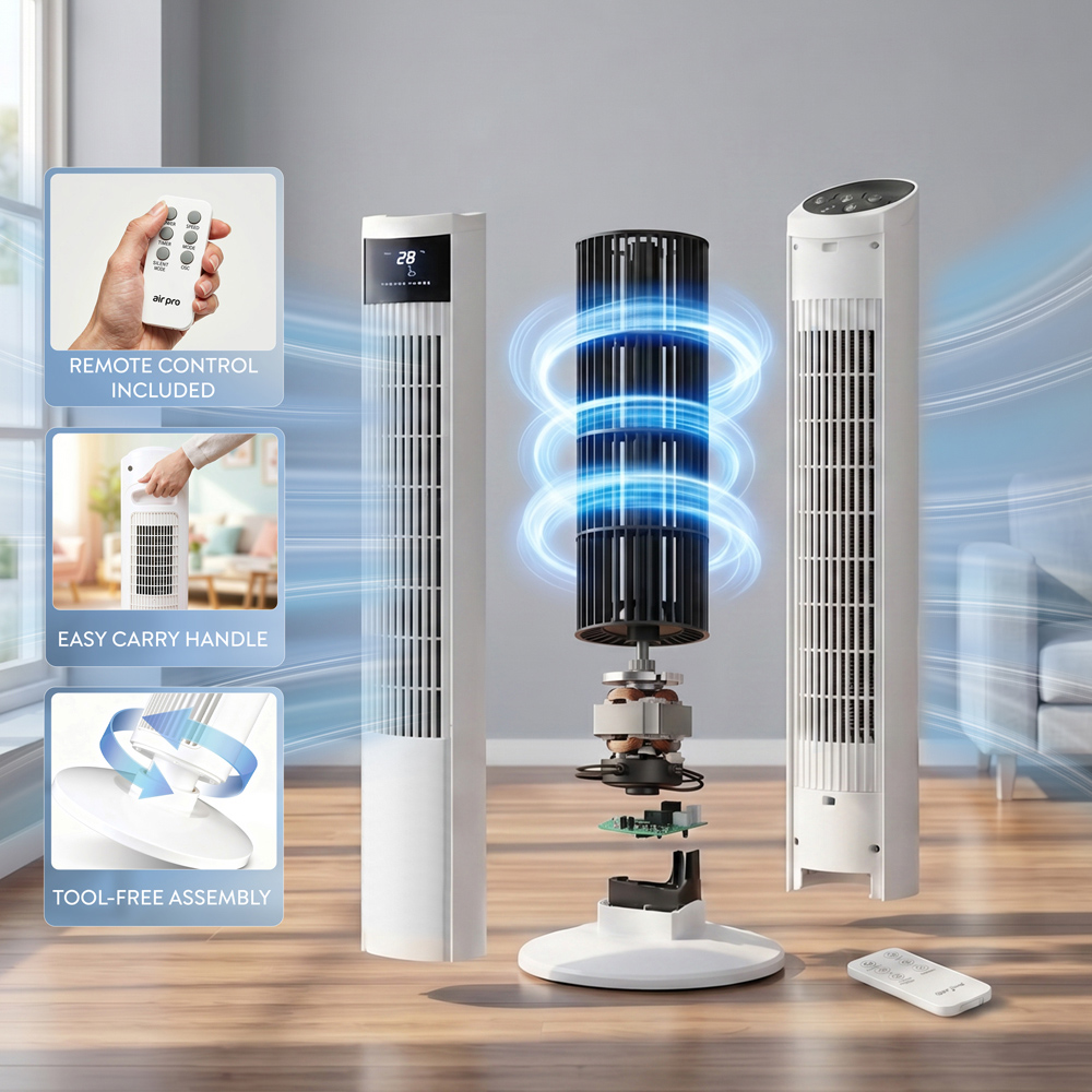 Air Pro White Oscillating Bladeless Tower Fan with Remote 48 inch Image 4