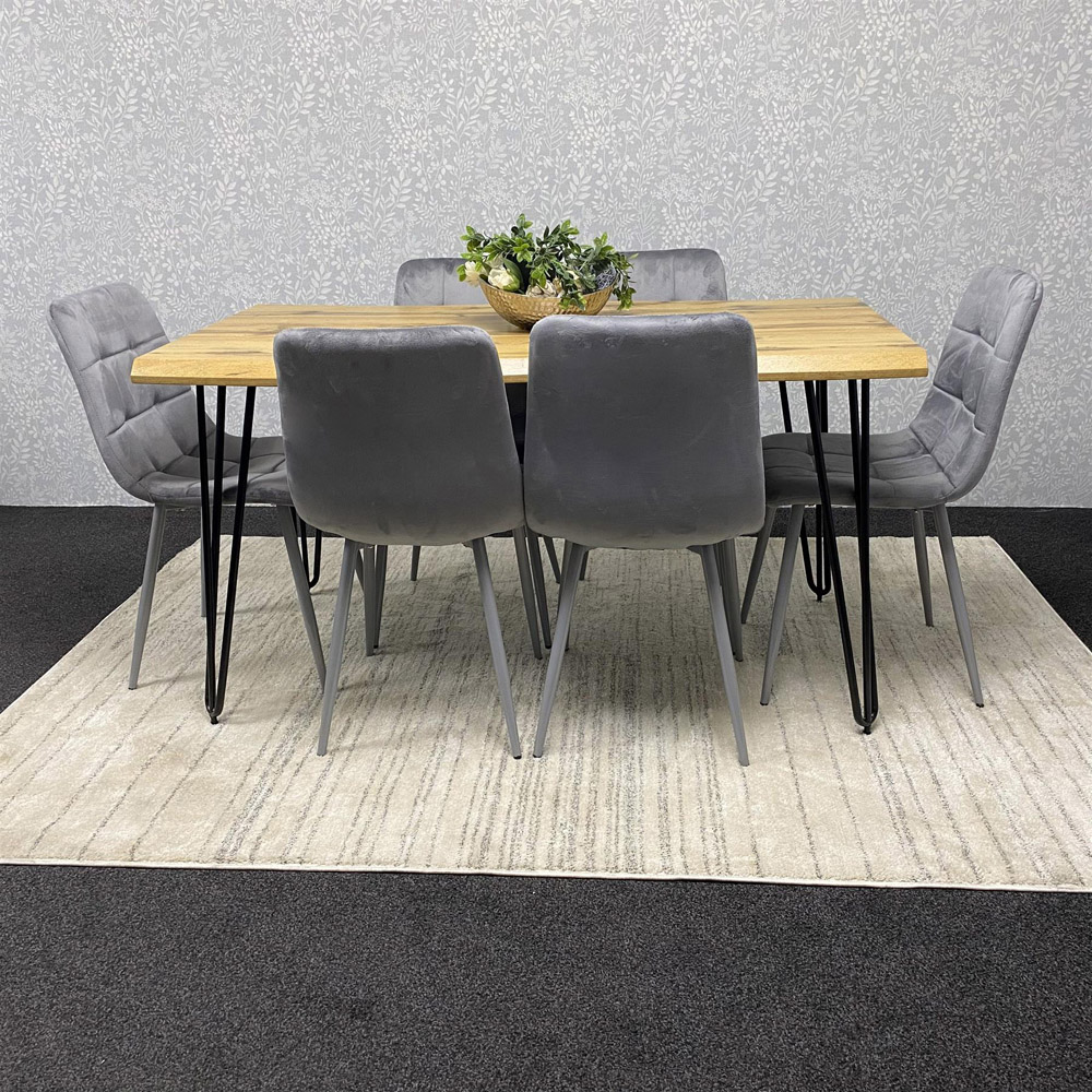 Kosy Koala 6 Seater Velvet Wooden Dining Set Grey Image 5