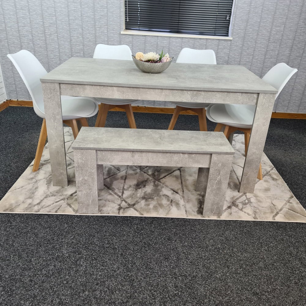 Portland Plastic Leather 6 Seater Dining Set with Bench Stone Grey and White Image 3