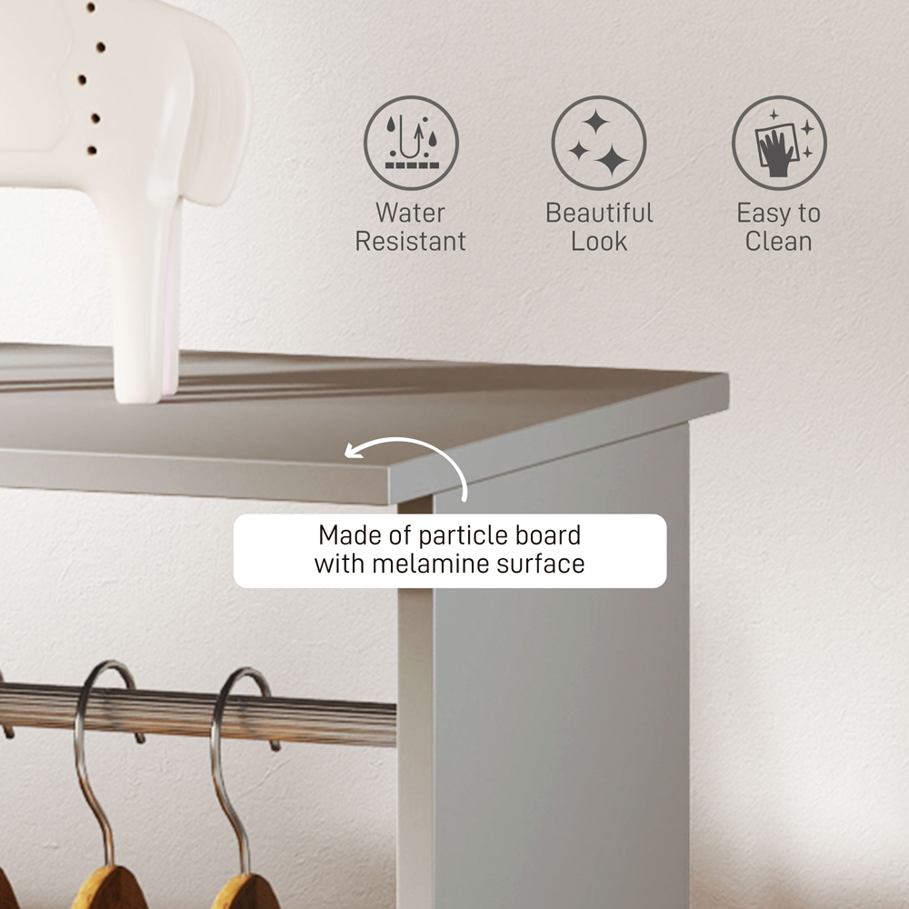 Portland 3 Shelf Grey Double Open Wardrobe with Hanging Rail Image 6