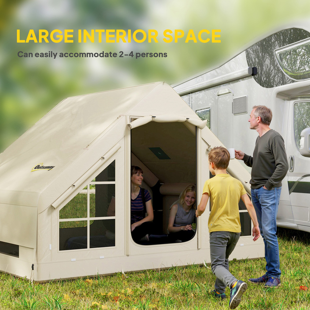 Outsunny 2-4 Person Inflatable Camping Tent with Pump Beige Image 4
