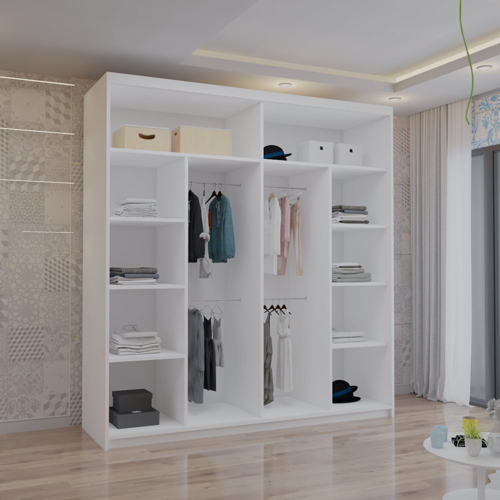 M N Furniture Venece 2 Door White Mirrored Sliding Wardrobe 203cm Image 3