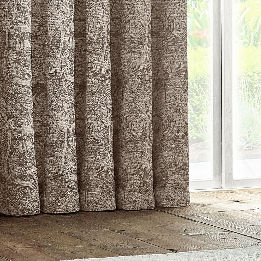 furn. Winter Woods Taupe Animal Chenille Eyelet Curtains 229 x 183cm Image 3