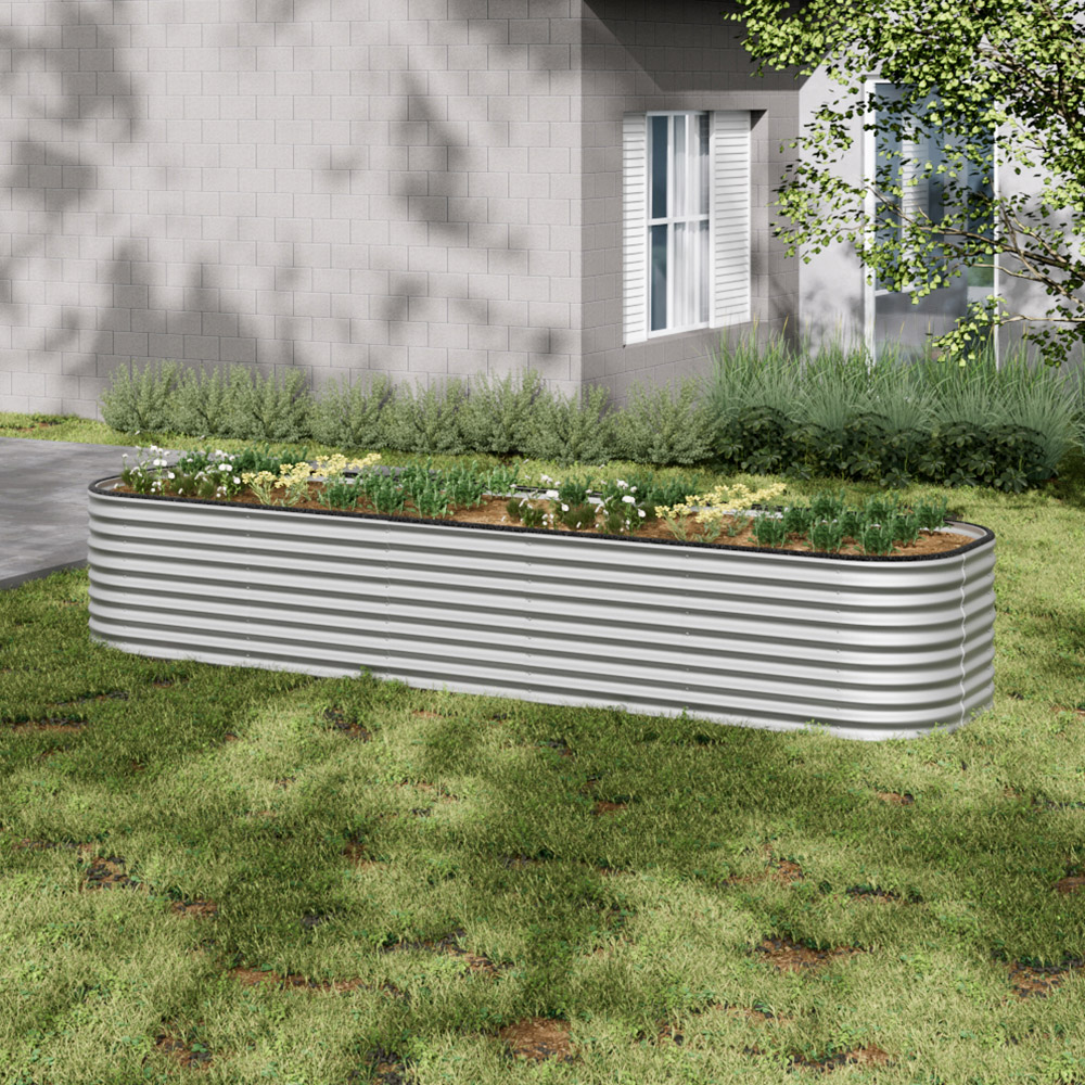 Living and Home Silver Oval Galvanised Steel Raised Garden Bed 320 x 56cm Image 7