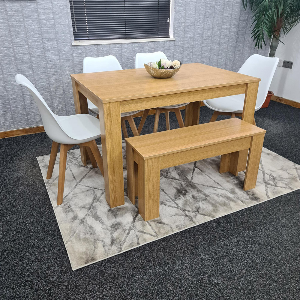 Portland 6 Seater Square Leather Dining Table Set Oak Effect and White Image 5