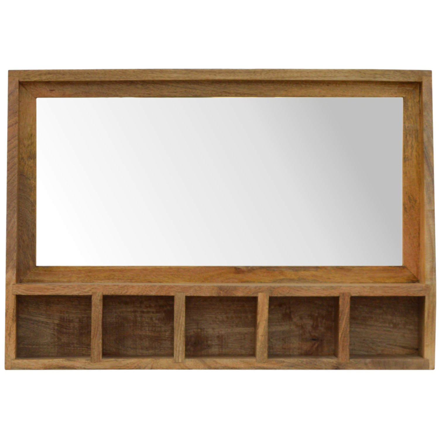 Artisan Furniture Solid Oak Wood Beige 5 Shelf Floating Shelf with Mirror Image 2