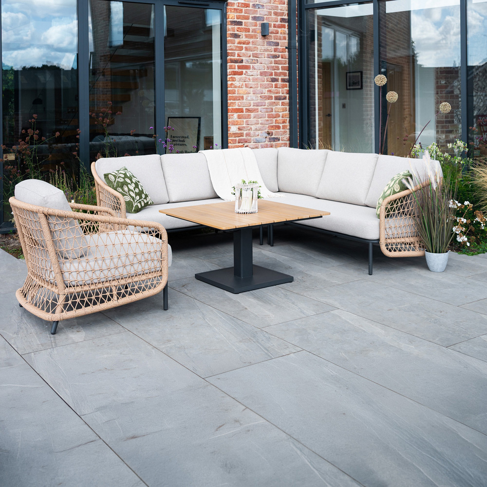 Norfolk Collection Peakdale Beige Twisted Wicker 5 Seater Outdoor Open Corner Sofa Set Image 8
