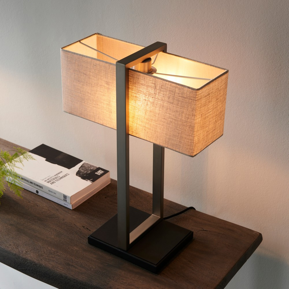 Merano Livigno Natural Linen Satin Nickel Table Lamp Image 6