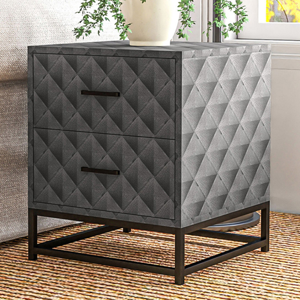 Portland 2 Drawer Grey Bedside Table Set of 3 Image 1