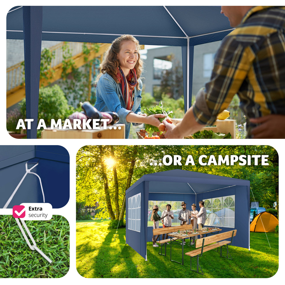 tectake Baraban Blue 3 Side Panel Gazebo Image 8