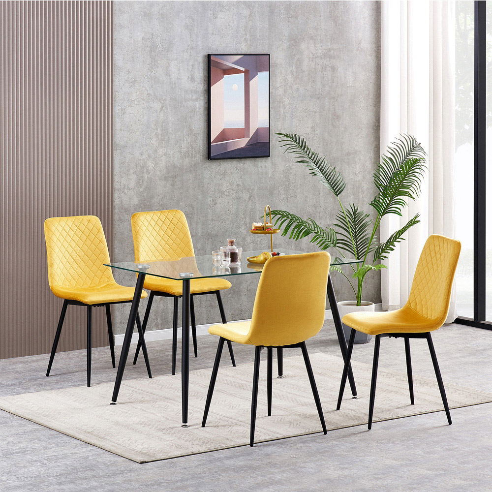 Lexi Set of 4 Yellow Velvet Fabric Dining Chairs Image 5