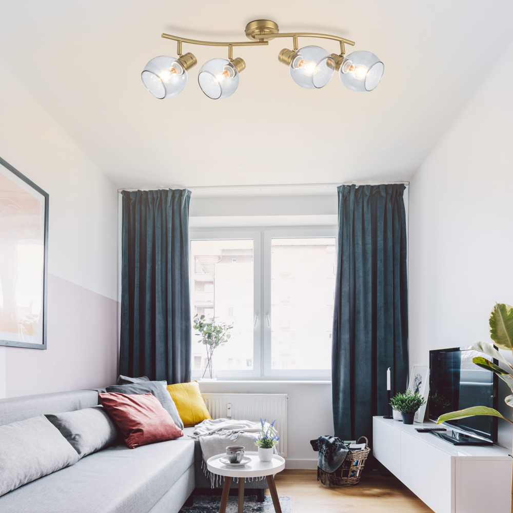 Cosylyte Hilston 4 Light Smoky Glass Shade Gold Wavy Bar Spotlight with Metal Base Image 6