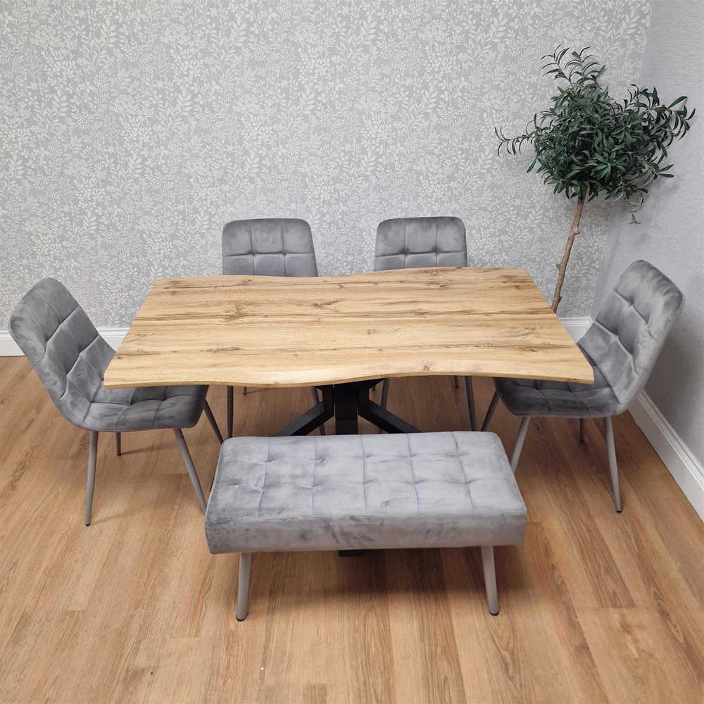 Kosy Koala 6 Seater Velvet Wooden Rectangle Dining Set with Bench Grey Image 7