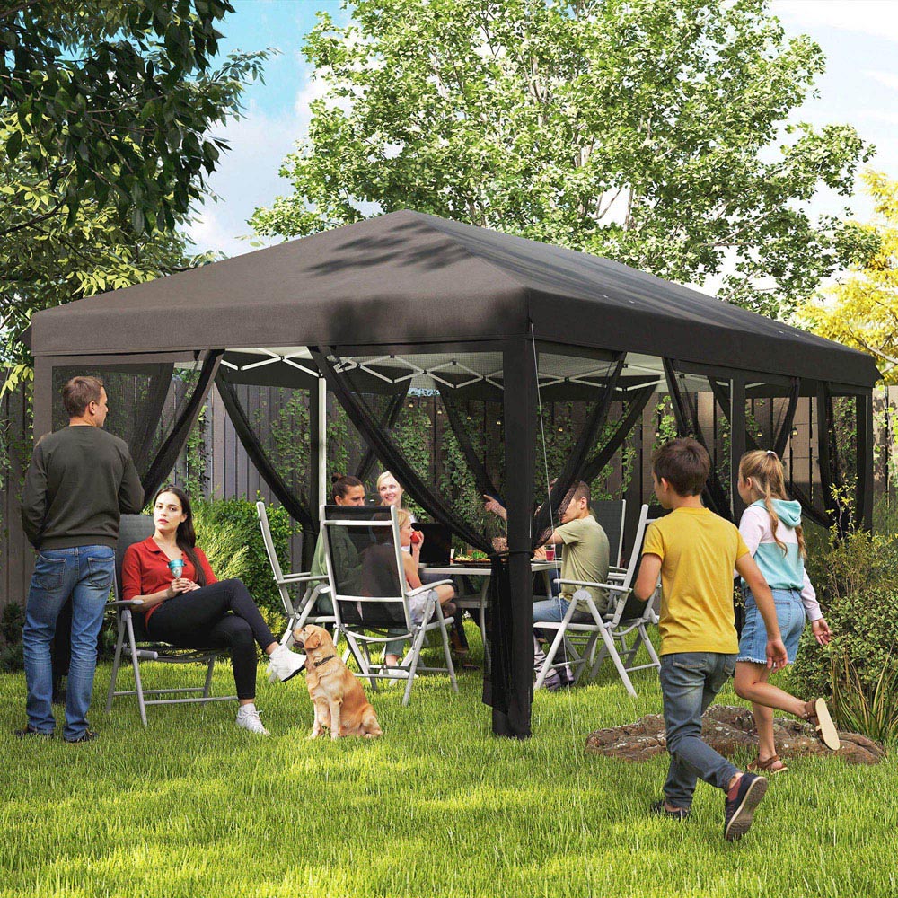 Outsunny 6 x 3m Black Canopy Tent with 6 Removable Sidewalls Image 3