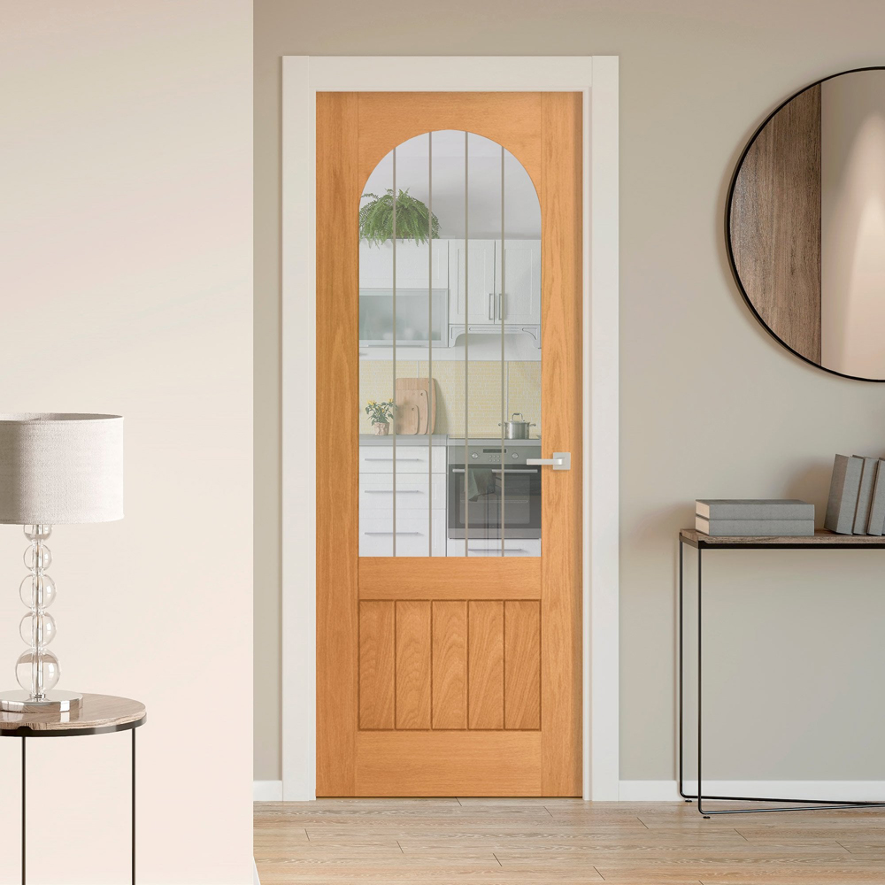 Farley Oak Veneer Finished Arched Square Top Obscure Clear Internal Glass Door 1981 x 838 x 35mm Image 2