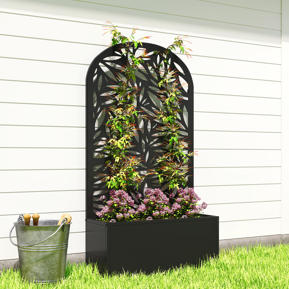 Outsunny Black Metal Raised Garden Bed with Trellis 113 x 23 x 61cm Image 3