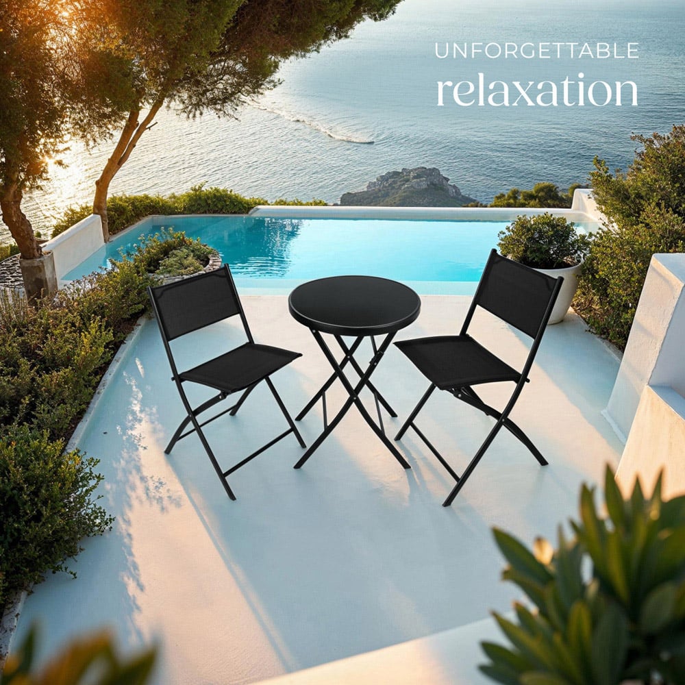tectake 2 Seater Black Foldable Bistro Set Image 8