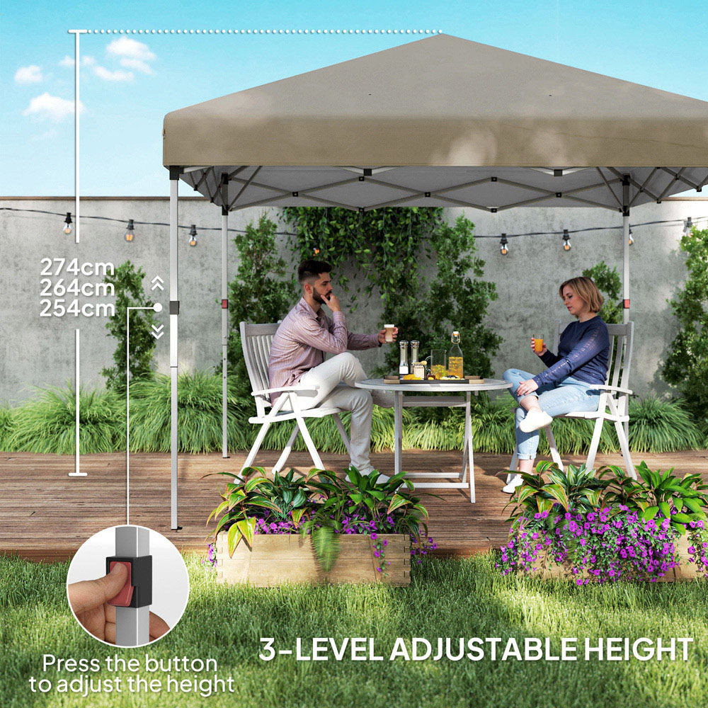 Outsunny 3 x 3m Khaki Pop Up Gazebo with 2 Sides and 4 Weight Bag Image 7