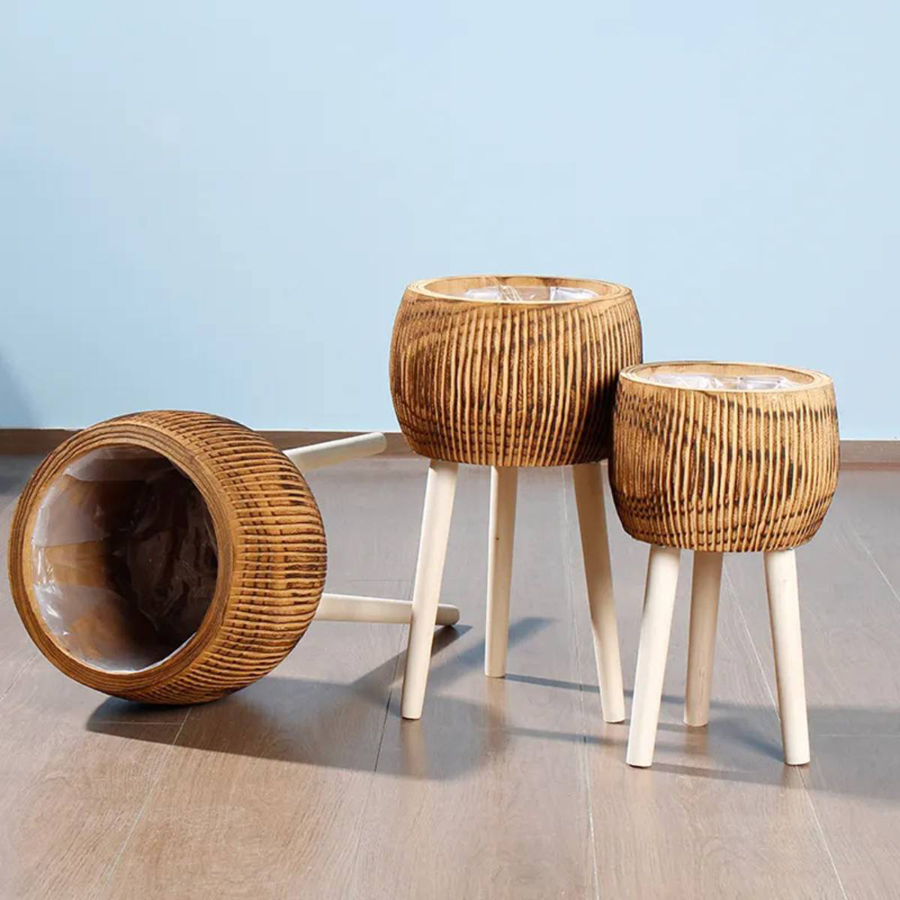 LECHUZA Hortico Ribbed Wooden Indoor Plant Pot 36 x 23cm 2 Pack Image 7