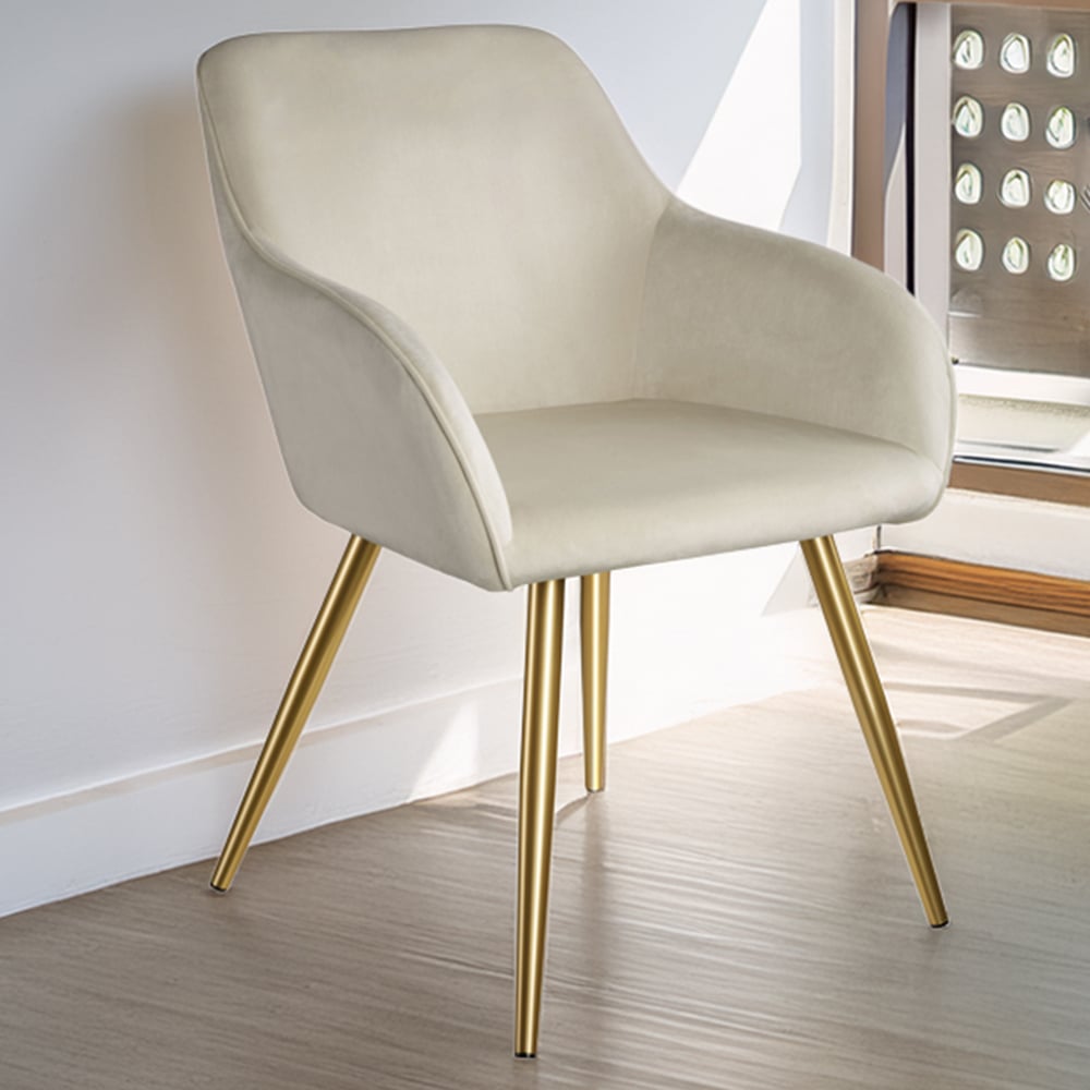 tectake Marilyn Cream and Gold Velvet Look Padded Accent Chair Image 1