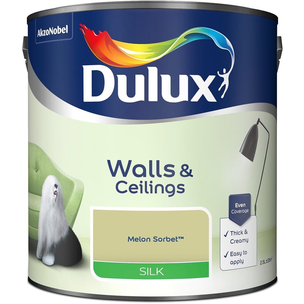 Dulux Walls & Ceilings Melon Sorbet Silk Emulsion Paint 2.5L Image 2