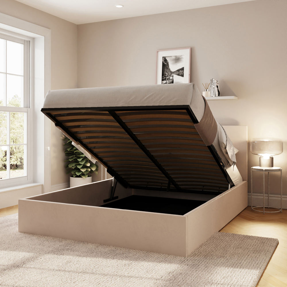 GFW Double Natural Velvet End Lift Ottoman Bed Image 8