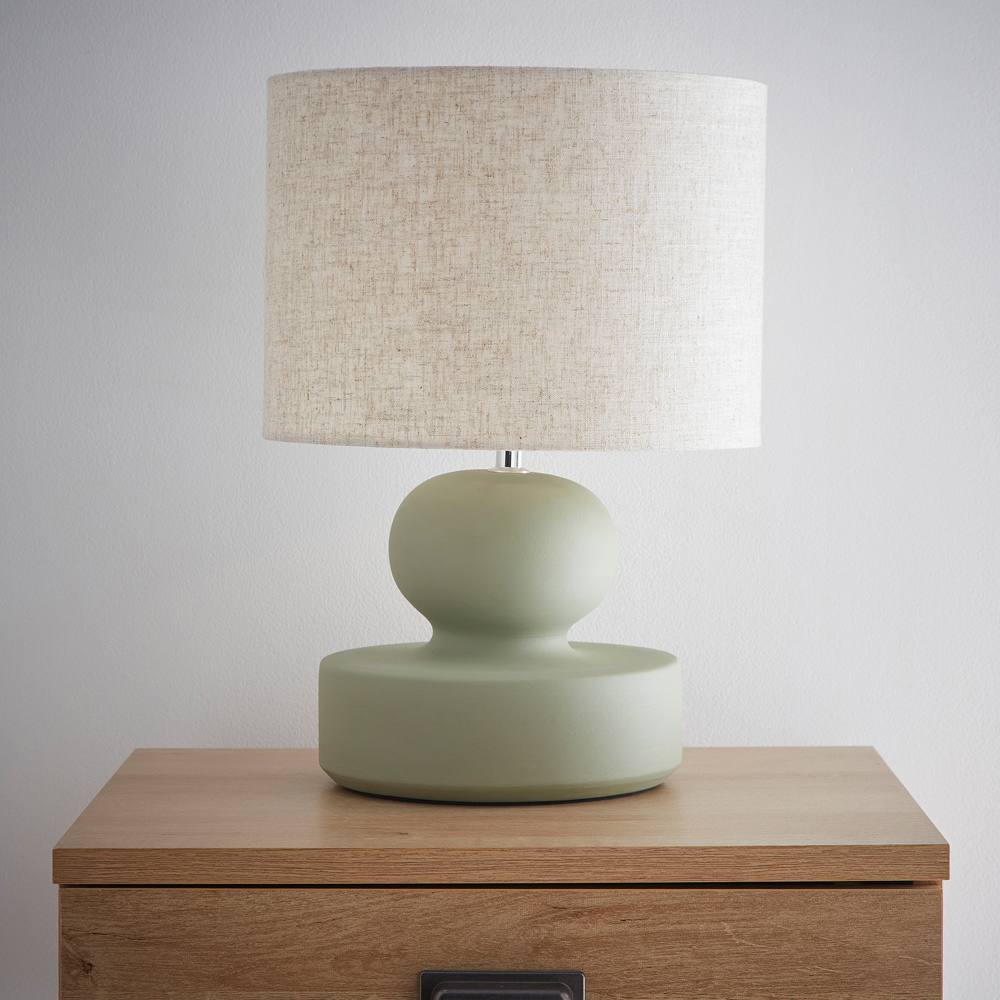 Kliving Lia Natural Linen Shade Green Ceramic Table Lamp Image 2