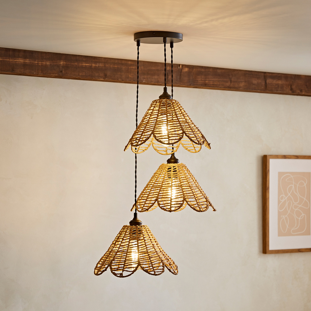 ValueLights Vine Rattan Flower Shade 3 Drop Cluster Black Ceiling LED Pendant Light Image 2