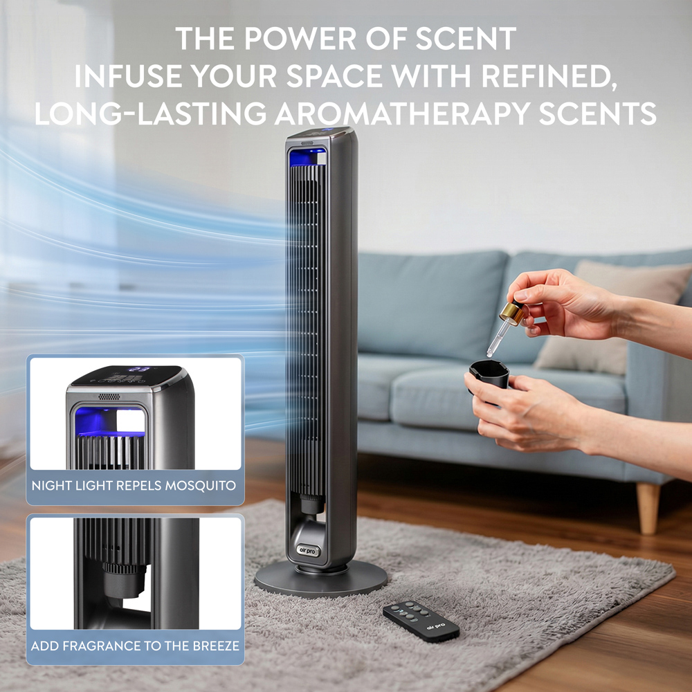 Air Pro Grey SmartVoice Control Oscillating Bladeless Tower Fan with Remote and Built-in Aroma Box 42 inch Image 8
