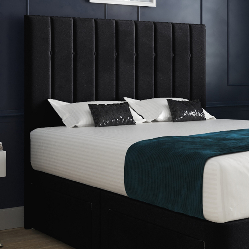 Marcelo Black King Size Velvet Upholstered Divan Bed Frame with Linear Headboard Image 3