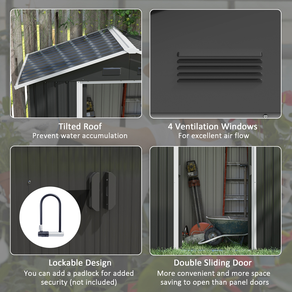 Outsunny 6.5 x 3.5ft Dark Grey Metal Storage Shed Image 6