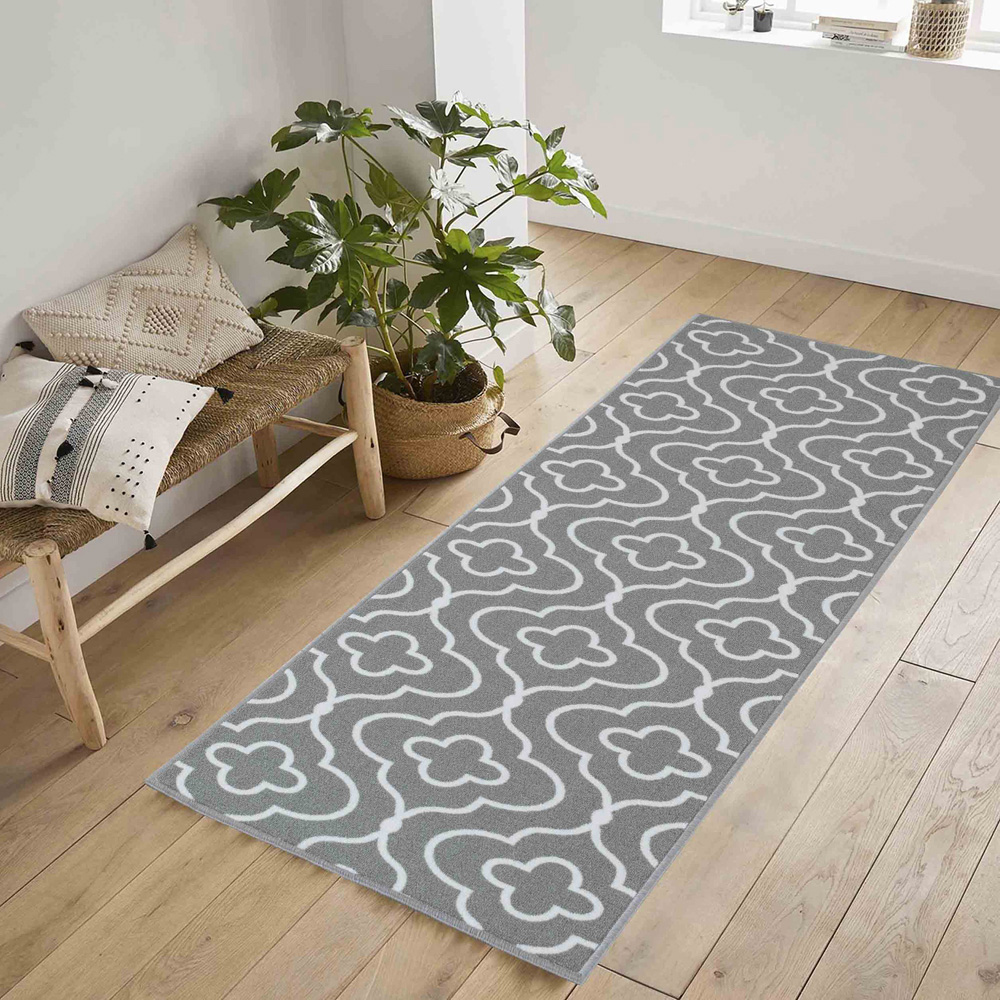 Desire Rugs Havana Grey Quatrefoil Anti Slip Door Mat 300 x 80cm Image 2