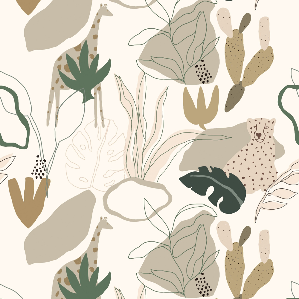 Grandeco Roomblush Safari Jungle Kids Neutral Beige 4 Lane Wall Mural Image 2